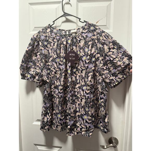 Ava & ViV NWT Women’s Plus Size 3X Floral Short Sleeve Blouse - Picture 1 of 7
